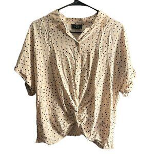 Milk & Honey Crop Top S/S Button Down Polka Dot Cream Black Size XL EUC #1041